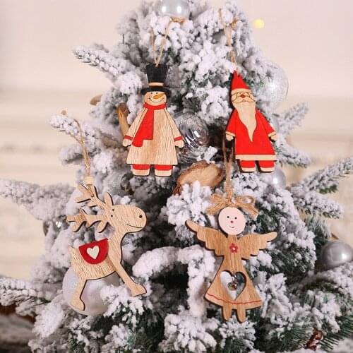 New Cute Cartoon Wooden Crafts Pendants Multi Styles Christmas Tree Hanging Ornaments New Year Christmas Party Decor Kids Gifts