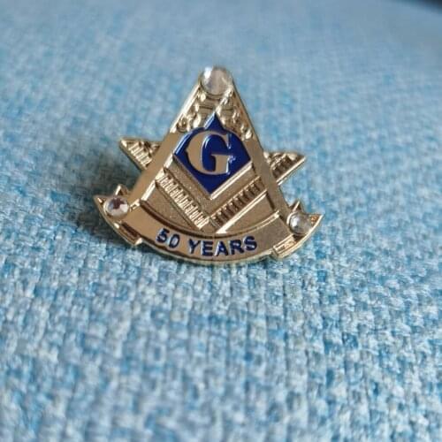 Wholesale Blue Lodge 50 Years Freemason Masonic Diestruck enamel with rhinestones Lapel Pin