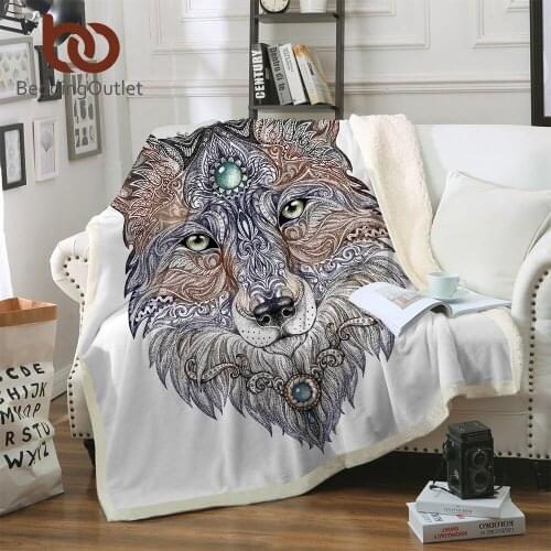 BeddingOutlet Tattoo Head Wolf Blanket Wild Beast Plush Throw Blanket for Beds Sofa Noble Animal Print Bedding Sherpa Blanket
