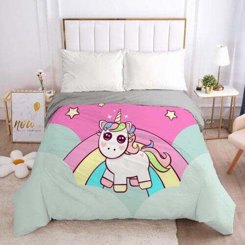 Unicorn Cartoon Duvet Cover with Zipper Comforter/Quilt/Blanket Case 180x210 220x240 3D Bedding For Children Kids Baby Girls