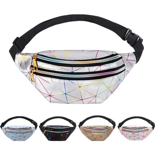 Holographic Waist Bags Women Silver Fanny Pack Female Belt Bag Black Geometric Waist Packs Laser Chest Phone Pouch
