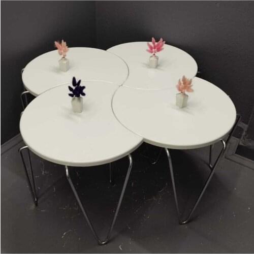 Modern Luxury Mdf 4'lü Metal Flip White Clover Coffee table, Both Zigon Both Medium Tripod Can Model coffe table