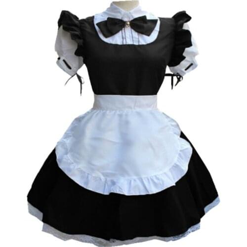 Medieval Palace Maid Dress Cosplay Costume For Adult Women Retro Bow Black Short Sleeve Dress Plus Size S-4XL C63283AD