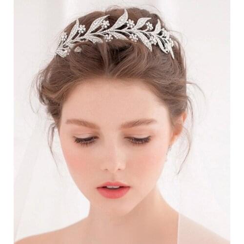 SLBRIDAL Clear Crystal Rhinestones Leaf Wedding Tiara Headband Bridal Queen Princess Pageant Crown Bridesmaids Women Jewelry