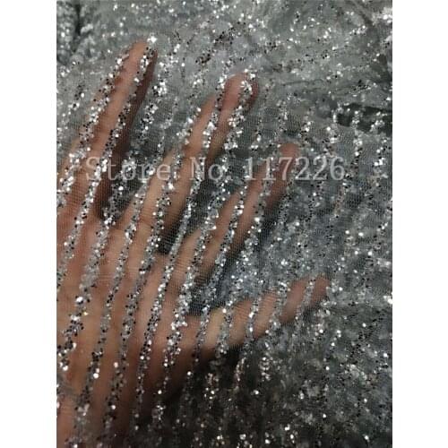 High quality JRB-82613 african lace fabric with glitter net lace fabric with glitter for sewing in silver color