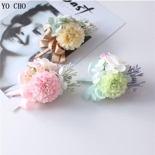 YO CHO Bride Wrist Corsage Man Suit Brooch Women Hand Silk Rose Flower Groom Boutonniere Wedding Corsage Flower Party Decoration