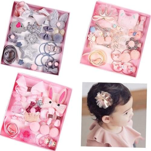 54 Pieces Hair Accessories Gift Box With Mix Color Cute Cartoon Hair Bows Baby Girls Hair Clips Baby Hair Ties Ponytail Holders