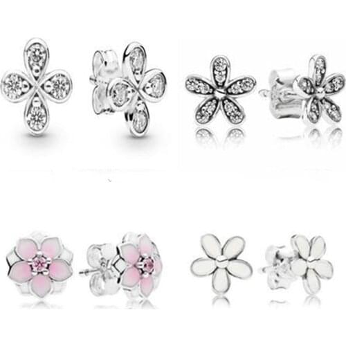 925 Sterling Silver Earring Dazzling Daisy With Crystal Studs Earring For Women Wedding Gift Pandora Jewelry