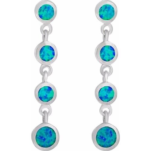 4 Pieces Round Circles Blue Opal 925 Sterling Silver Women Stud Earrings Brincos Long Jewelry