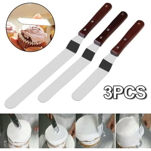3Pcs Stainless Steel Cake Spatula Icing Butter Cream Cake Sandwich Frosting Knife Pastry Baking Cake Decor Tools Kitchen Gadgets