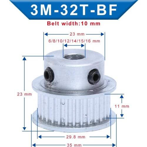 3M-32T Pulley BF Shape Bore 6/8/10/12/14/15/16 mm Slot Width 11 mm pulley wheel Aluminum Material For Width 10mm 3M-Timing Belt