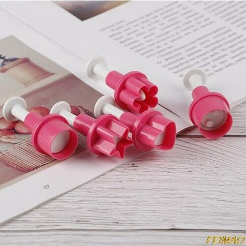 5PCS Plastic Cookie Cutter Cake Mold Star Button Plum Heart Biscuit Fondant DIY Stamping Mould Sugarcraft Cake Decorating Tools