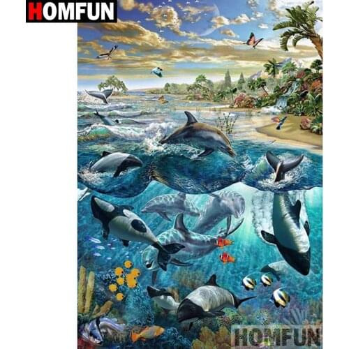 HOMFUN Full Square/Round Drill 5D DIY Diamond Painting "Dolphin ocean" 3D Diamond Embroidery Cross Stitch Home Decor A27768