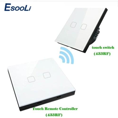 Esooli EU Standard 1 Gang 2 Way 433mhz Remote Touch Switch &Wireless Stick crystal glass panel Rmote Touch Switch