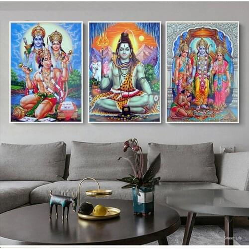 Diy Diamond Painting Shiva Parvati Ganesha Indian Art Hindu God Figure 5D Mosaic Embroidery Religious 3pc Pictures Of Rhinestone