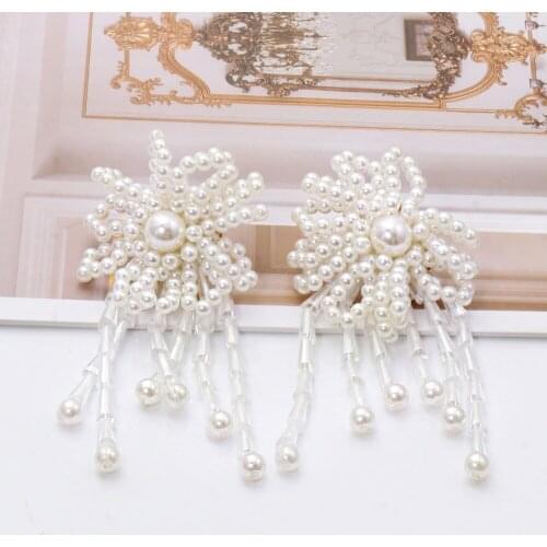 Long Tassel Earrings New Boho Big Pearl White Fashion Jewelry Wholesale Cute Statement Hanging Dangle Ear Ring For Women 2021 Za