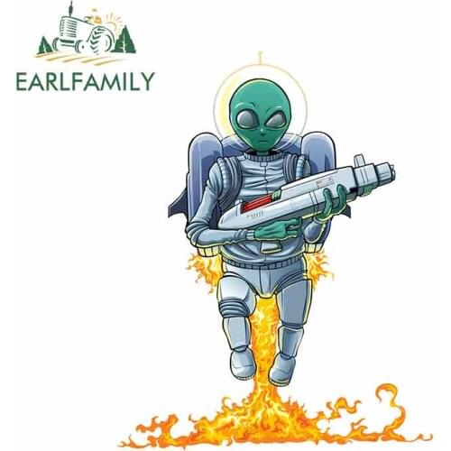EARLFAMILY 13cm x 10.4cm for Take Off Alien Warrior Cartoon Car Stickers Sunscreen Vinyl JDM Waterproof Anime DIY Fine Decal