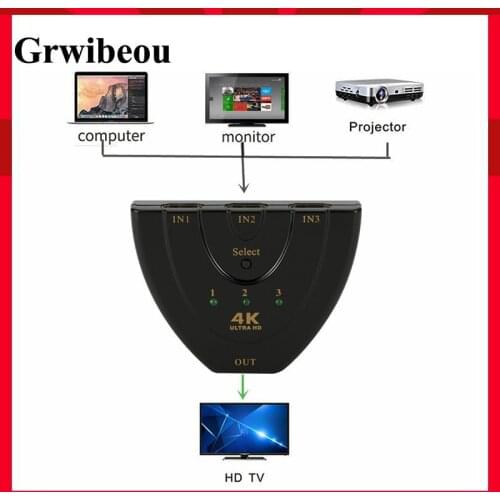 Grwibeou 4K*2K 3 In 1 Out Port Hub HDMI Switch HDMI Splitter 3 Ports Mini Switch Converter 1.4b 1080P for DVD HDTV Xbox PS3 PS4