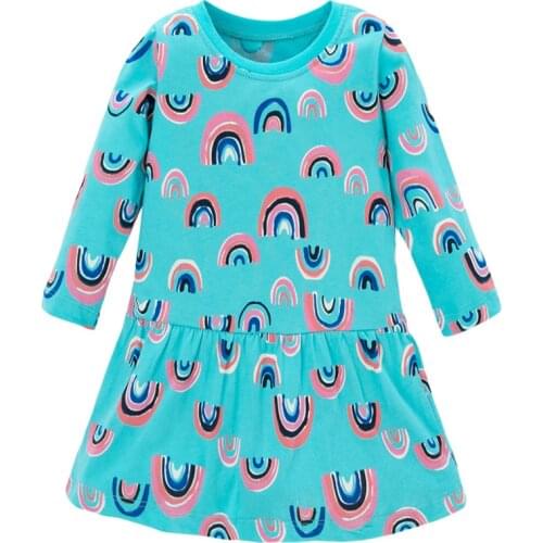 Jumping meters New Rainbow Girls Princess Dress for Autumn Spirng Baby Cotton Clothes Cartoon Cute Children Clothes