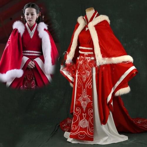 Dilireba Embroidery Red Wedding Costume Hanfu Empress Hanfu of Qin Dynasty for TV Play The Kings Woman Legend of Princess Li