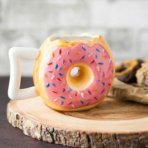 Creative Donut Ceramic Coffee Mugs Bread Biscuits Water Cup Office Coffee Cup Art Decoration Crafts Friends Gift Wine Tumbler