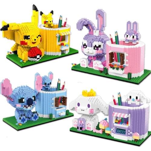 Cartoon Micro Building Blocks Stitch StellaLou Pen Container Holder Mini Diamond Brick Figures Toys For Kid Gift