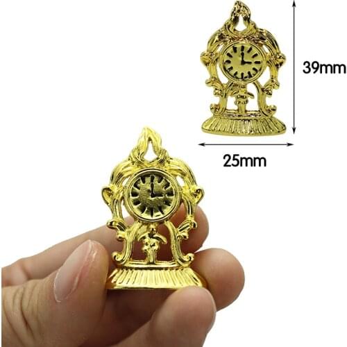 Mini Dollhouse 1/12 Miniature Furniture Accessories Golden Retro Small Clock 1PCS