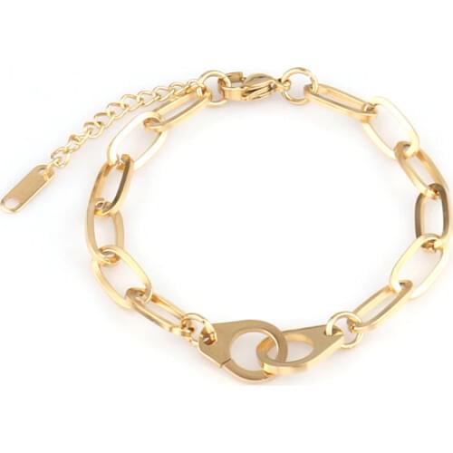 Fashion Handcuffs Bracelet Punk Stainless Steel Bracelet Pendant Thick Chain Bracelet For Women Charm Bracelet Party Jewelry