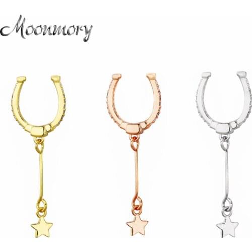 Moonmory Single Sale 925 Sterling Silver Drop Horseshoe Ear Cuff For Women Silver Clip On Earring Cuff Without Piercing Brincos