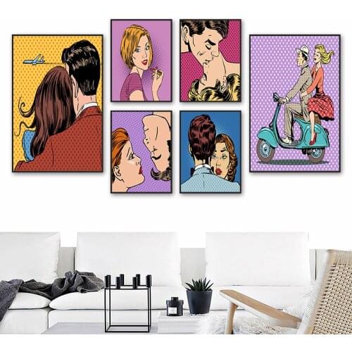 Cartoon Anime Urban Man Woman Love Kiss Wall Art Canvas Painting Nordic Posters And Prints Wall Pictures For Living Room Decor