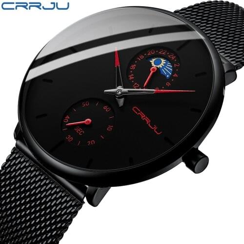 2021 New CRRJU Mens Watches Fashion Business Waterproof Quartz Wrist Watch Men Top Brand Luxury Stainless Steel Sport Clock Male