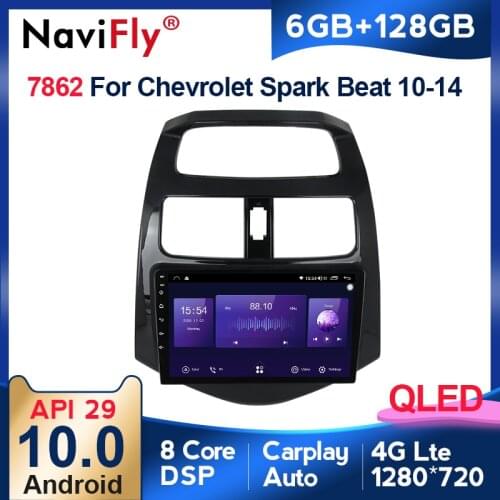 NaviFly 6GB+128GB 8 Core Carplay QLED 1280*720 Android 10.0 Radio GPS Car Muletimedia Player For Chevrolet Spark M300 2009-2016