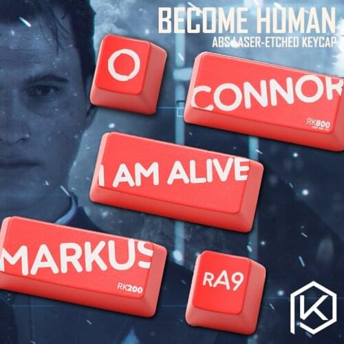Novelty Shine Through Keycaps ABS Etched detroit become human Markus Kara Connor black red custom mechanical keyboard enter esc