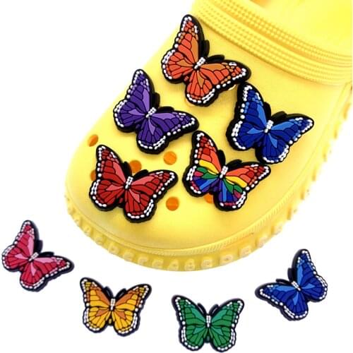 Wholesale 50PCS Mix Silicone Cartoon Butterfly Icon Shoes Charms Soft Animal Fashion Croc Decor Buckles Wristband Accessories