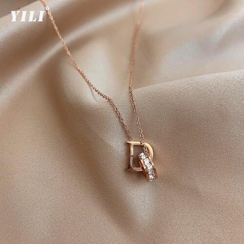 2021 New Fashion Zircon D Letter Pendant Titanium Steel Necklace D Alphabet Stainless Steel Necklace Fashion Korean Jewelry