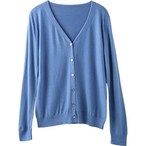 Spring Autumn New Fashion Cashmere Cardigan Womens V-Neck Thin Long Sleeve Knitted Sweater Wool Jacket Coat Standard Shirt