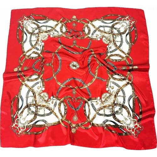 90CM Luxury Square Scarf Women 2021 Design Love metal chain Silk Scarf Bandana Headband Fashion Hijab Neckerchief For Ladies New