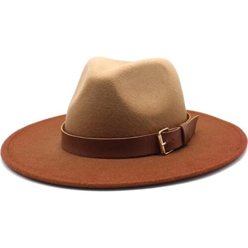 Womens Fedora Hat Wool Khaki Jazz Hats Female National Casual Large Brim Vintage Autumn Classic Felt Hat And Cap 2020