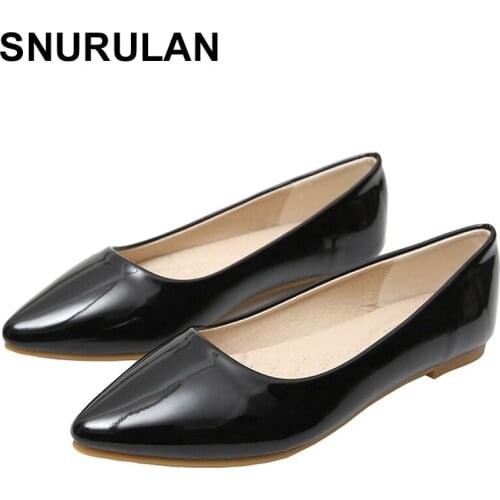 SNURULAN Womens Shoes Daily Flat Heel Slip On Shoes Lady Casual Pointed Toe Single Footwear Casual Ladies Shoes Size 33-43