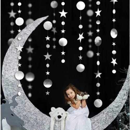 Wedding Decorations 4M Gold Silver Star Round Shape Paper Garlands Baby Shower Birthday Party Decorations Kid Christmas Supplies