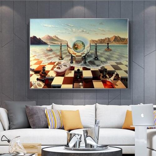 Surrealism Chess Mask On Sea Art Canvas Print Painting Salvador Dali Abstract Weird Wall Picture Home Decoration Poster