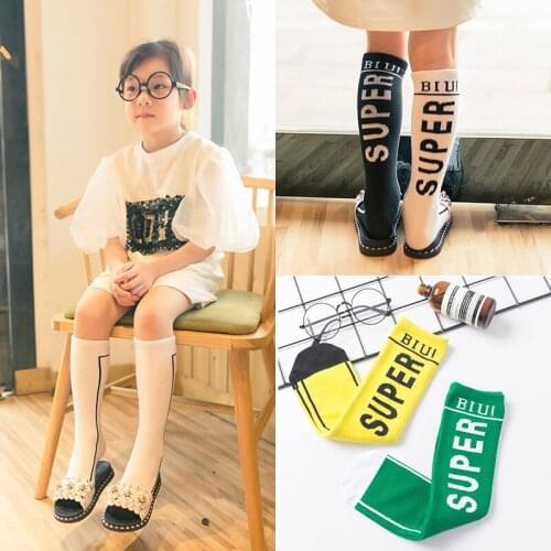 Spring Summer Childrens Tide Socks Stockings Combed Cotton Girls Mid-length Socks AB Letters Kids Socks