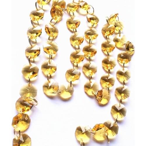 Top Quality 10m/lot Gold Yellow K9 Crystal Octagon Beads Garland Strands Chandelier Lighting Parts Wedding & Home Decoration