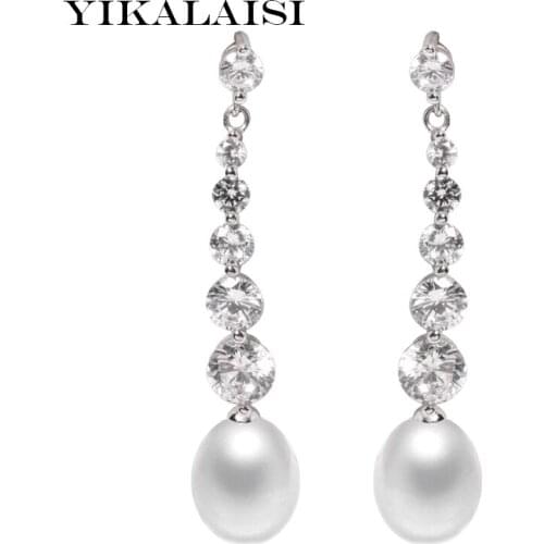 YIKALAISI 925 sterling silver pearl Jewelry earrings new Triangle Natural long earrings fashion jewelry for Women 8-9mm gifts