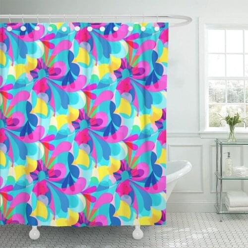 Blue Alphabet Gentle Beautiful Flowers Green Artistic Graffiti Pattern Shower Curtain Waterproof Polyester Fabric 72 x 78 Inches