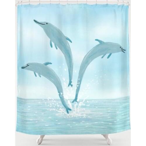 Jumping Dolphin Polyester Shower Curtain Bathroom Decoration Supplies Waterproof Bathroom Shower Curtain