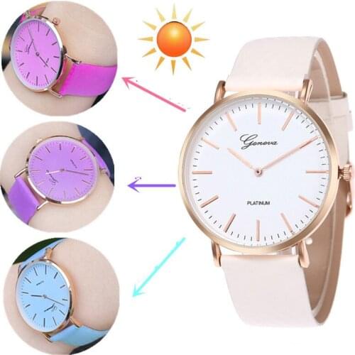 Fashion Simple Style Temperature Change Color Womens Watches Sun UV Color Change Ladies Quartz Wristwatches Relogio Feminino
