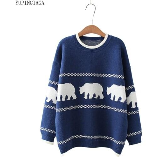 Womens Harajuku Sweaters Pullovers Autumn New O-neck Knitted Cardigan Female Autumn And Winter Slim Temperament Sweater