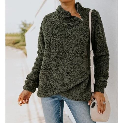 Women Simple Style Plush Pullover Sweatshirts Tops Solid Color Round Collar Long Sleeve Loose Top Tnicken Warm Winter Female New