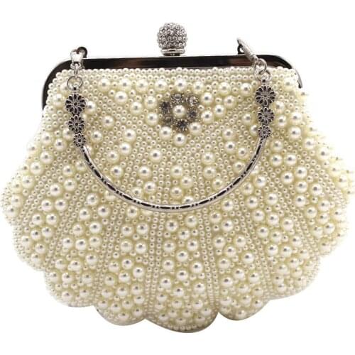 DAIWEI Women Evening Clutch Bag Ladies Wedding Bridal Handbag Pearl Beaded Diamond Day Cluthes Crystal Purse Party Wedding Beige